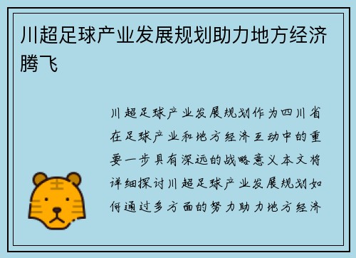 川超足球产业发展规划助力地方经济腾飞